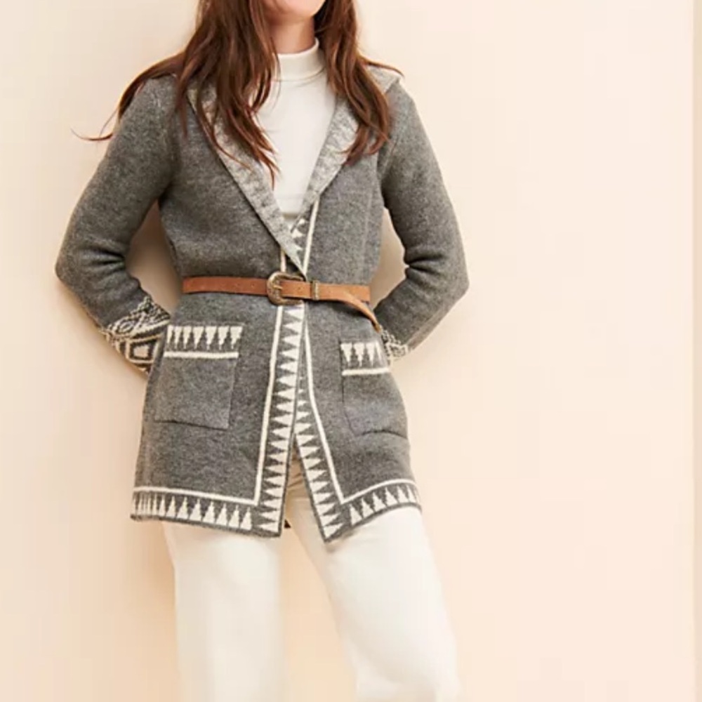 Free People /Driftwood Geometric Hooded Cardigan - Picture 3 of 8